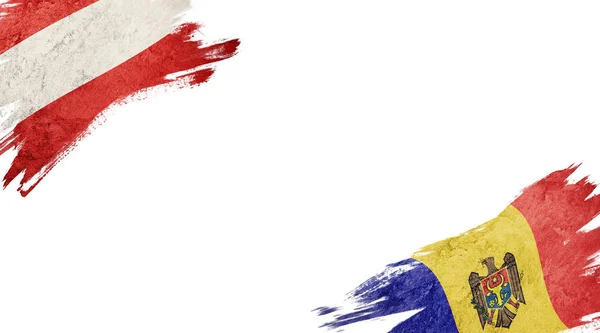 Bandeiras da Áustria e da Moldávia em fundo branco — Fotografia de Stock